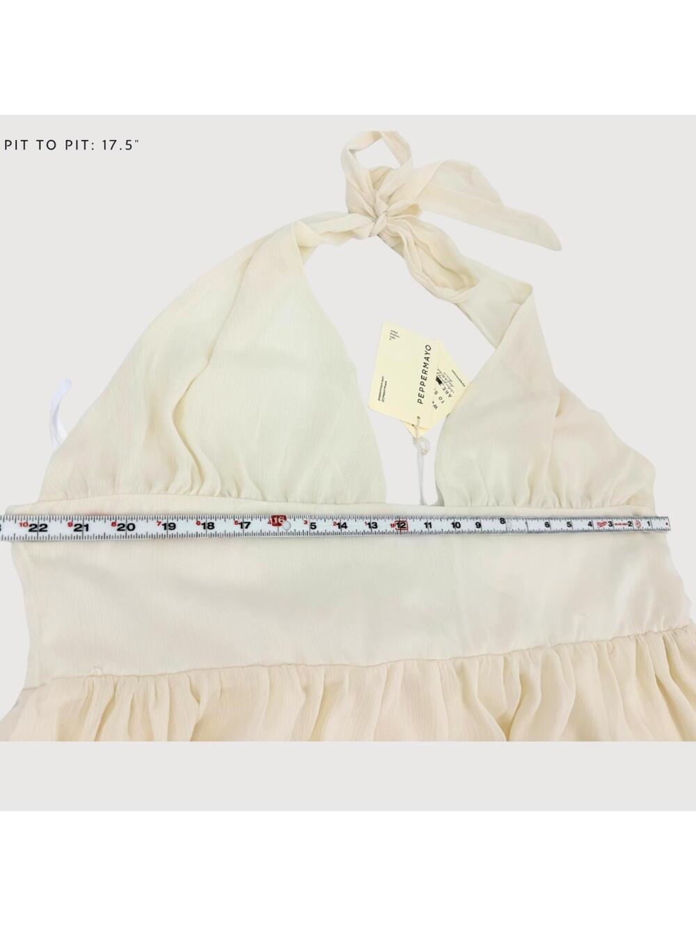 Peppermayo Chiffon Maxi Dress Cream Plunge Halter 18 - Picture 7 of 8